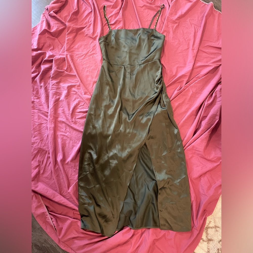 NEW - Zara olive green dress with beaded straps size medium